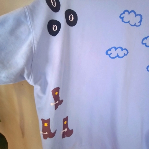 Coney Island Picnic Organic Cotton Pop Art Ice Blue Boho Streetwear Sweatshirt L - Picture 6 of 11